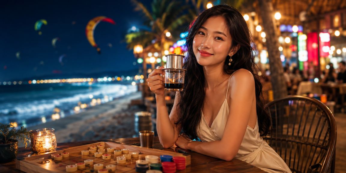 Phong cảnh miền biển Mũi Né kết hợp trò chơi bài và văn hóa cà phê Việt Nam